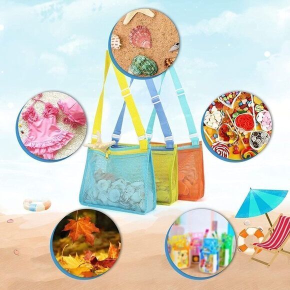 Beach Toy Mesh Beach Bag Kids Shell Collecting Bag Beach Sand Toy Seashell Bag - Picture 5 of 6